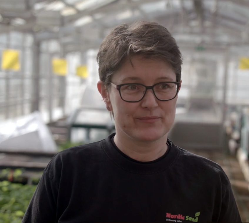 Video screenshot of employee at Nordic Seed talking about how they're using TAGARNOs digital microscopes