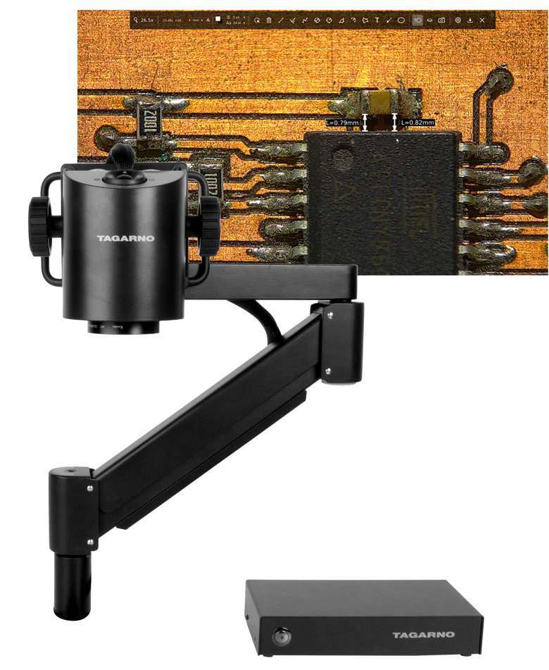 Digital microscopeTAGARNO ZAP with a monitor from Tagarno for quality control processes