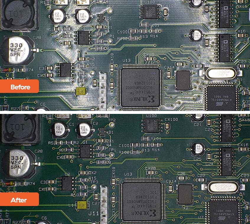 Using Glare removal feature on digital microscope to inspect PCBs