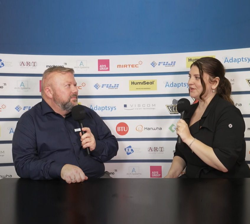Anders Ravnskjær Pedersen, Head of R&D, being interviewed by What's new in Electronics TV at Productronica in Munich, Germany.