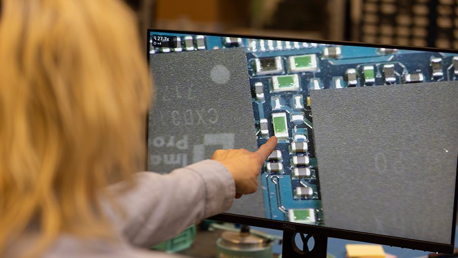 Magnified PCB on a monitor